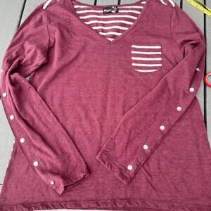 CRUEL DENIM long sleeve stripe V-neck chest pocket top, women's size M